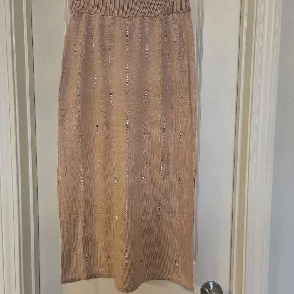 Chic Beige Midi Skirt with Subtle Embellishments. NWOT